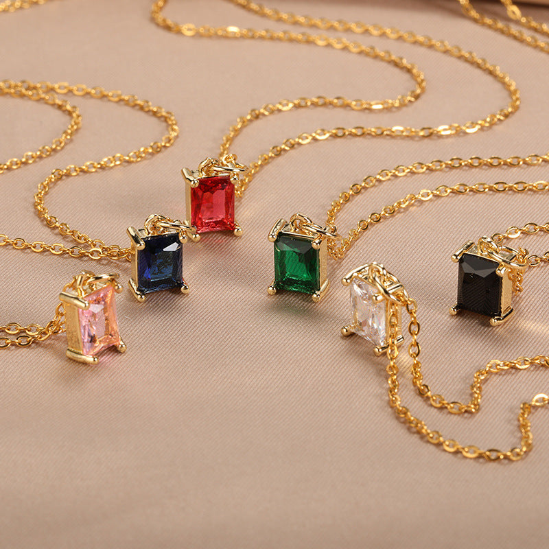 Simple Women's Niche Design Color Zircon Necklace